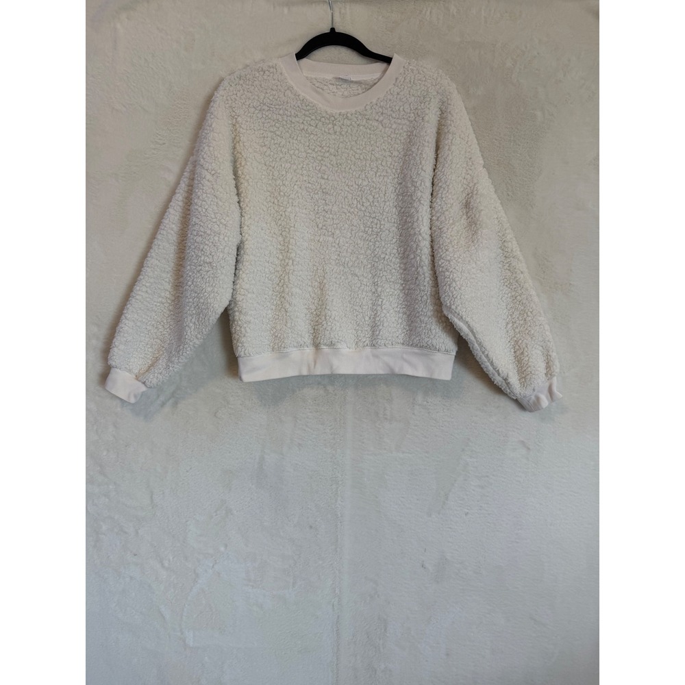 Gap Sherpa Fleece Pullover Sweatshirt Womens Medium Milk White Crew 651550-01
